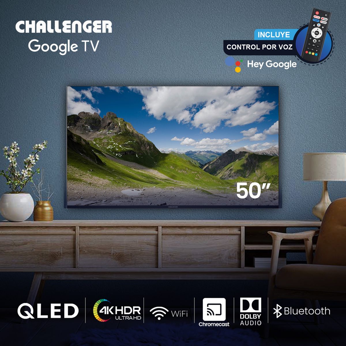 CHALLENGER - Televisor - 50 pulgadas - 4K QLED - 50KG190 BT GOOGLETV T2 - Challenger