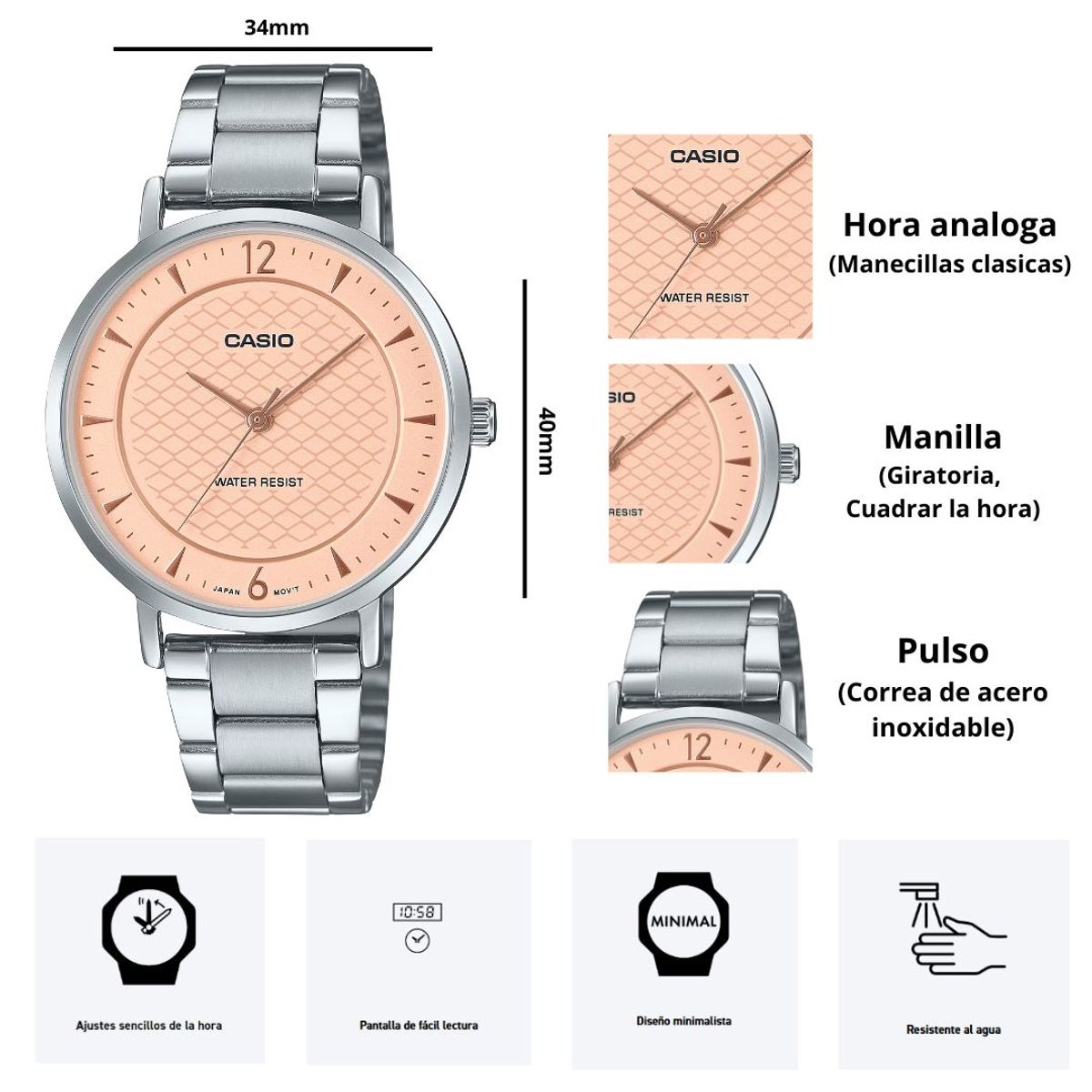 CASIO - Reloj Casio Modelo LTP-VT04D-4A Diseño Elegante