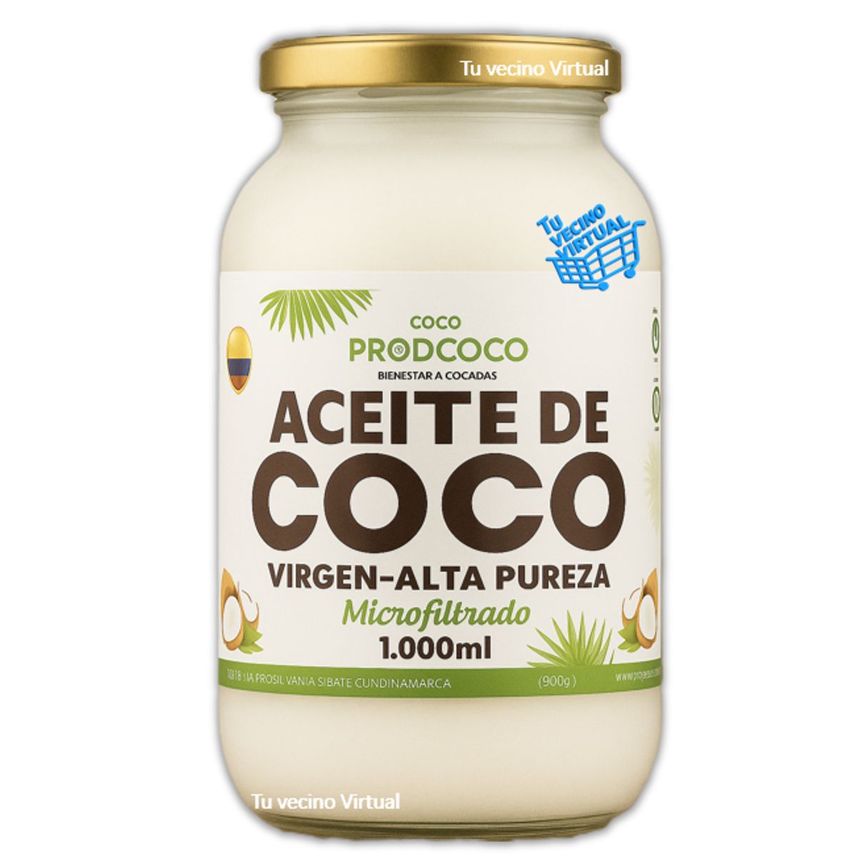 PRODCOCO - Aceite de Coco Virgen Alta Pureza Prodcoco 1000 mL