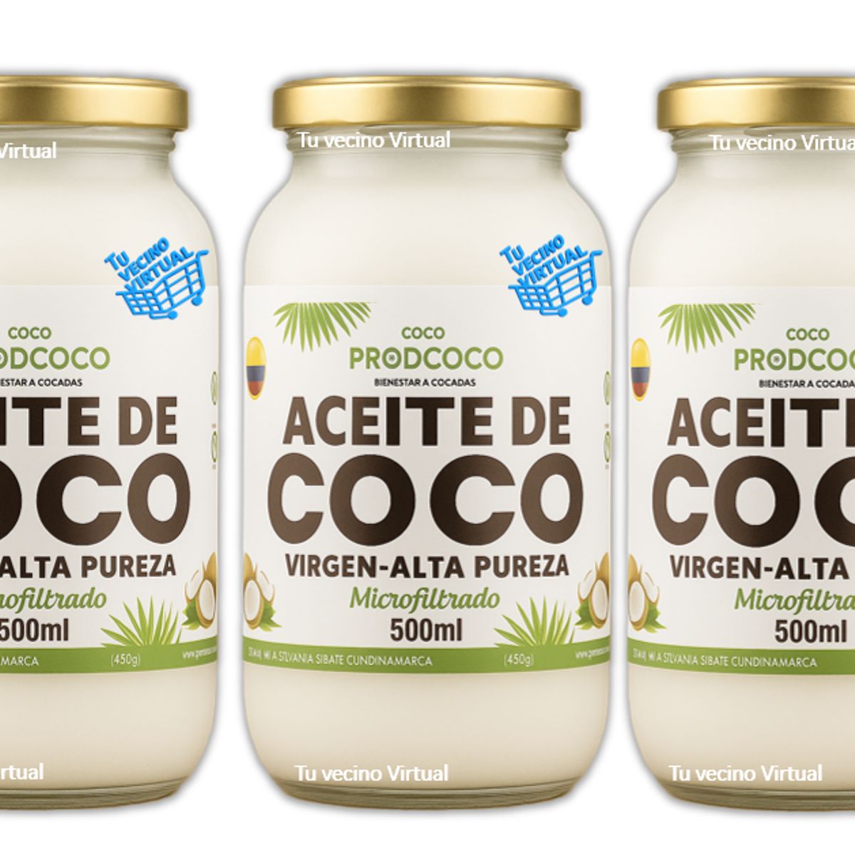 PRODCOCO - Aceite de Coco Virgen Alta Pureza Prodcoco 500 mL X3