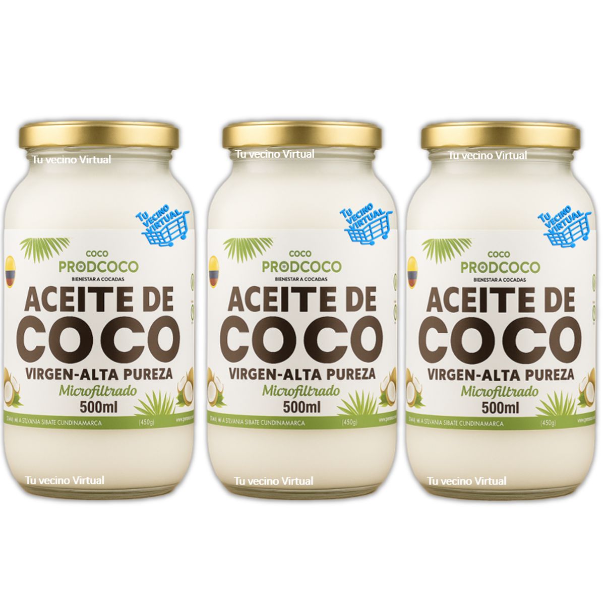 PRODCOCO - Aceite de Coco Virgen Alta Pureza Prodcoco 500 mL X3