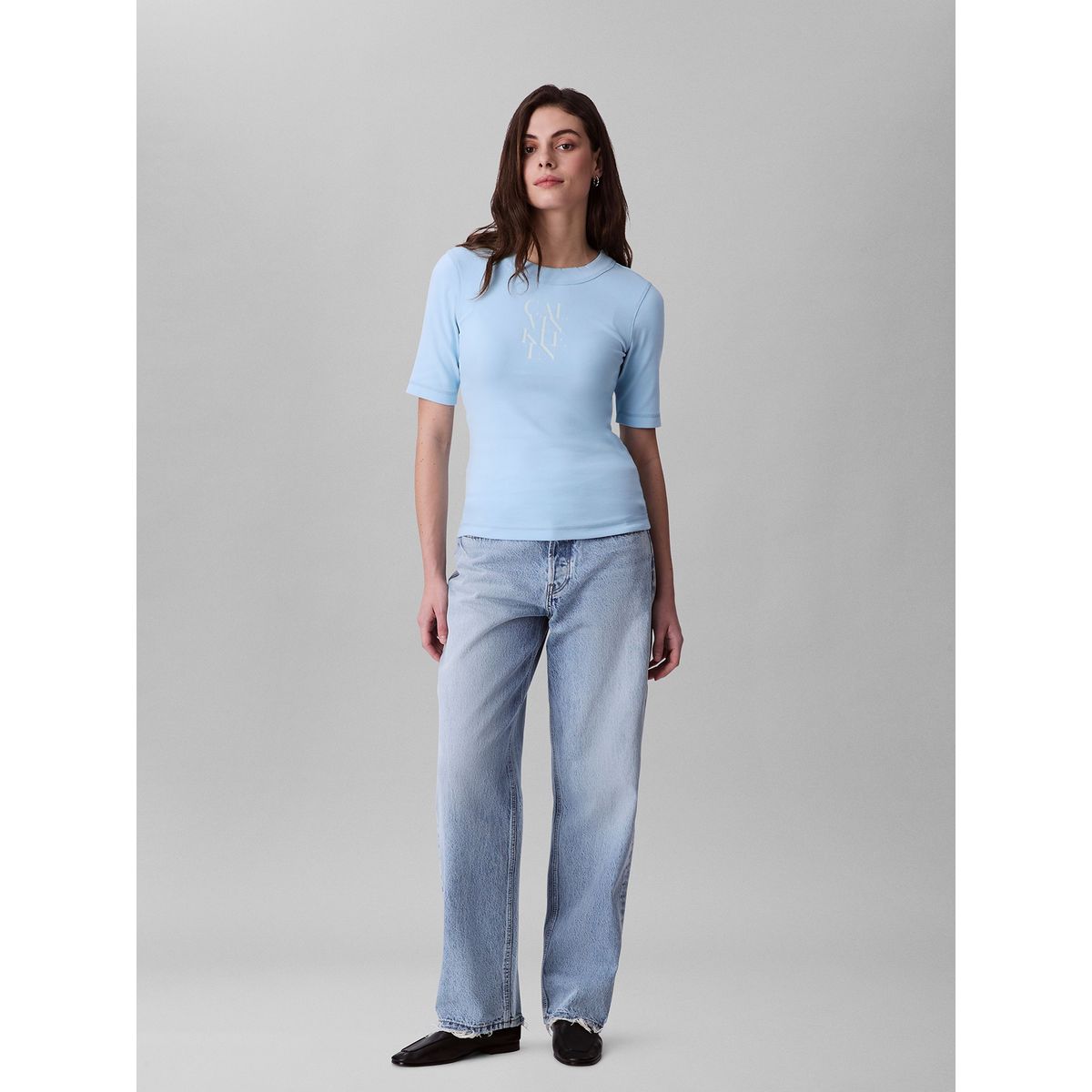 CALVIN KLEIN - Camiseta celeste de algodón con logotipo Calvin Klein