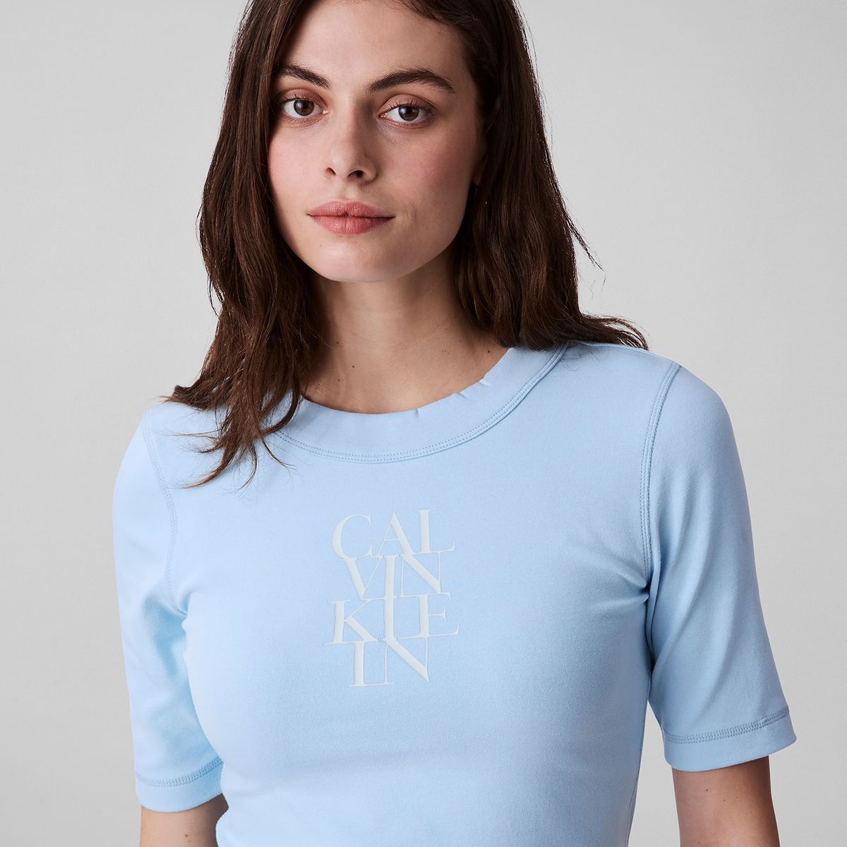 CALVIN KLEIN - Camiseta celeste de algodón con logotipo Calvin Klein