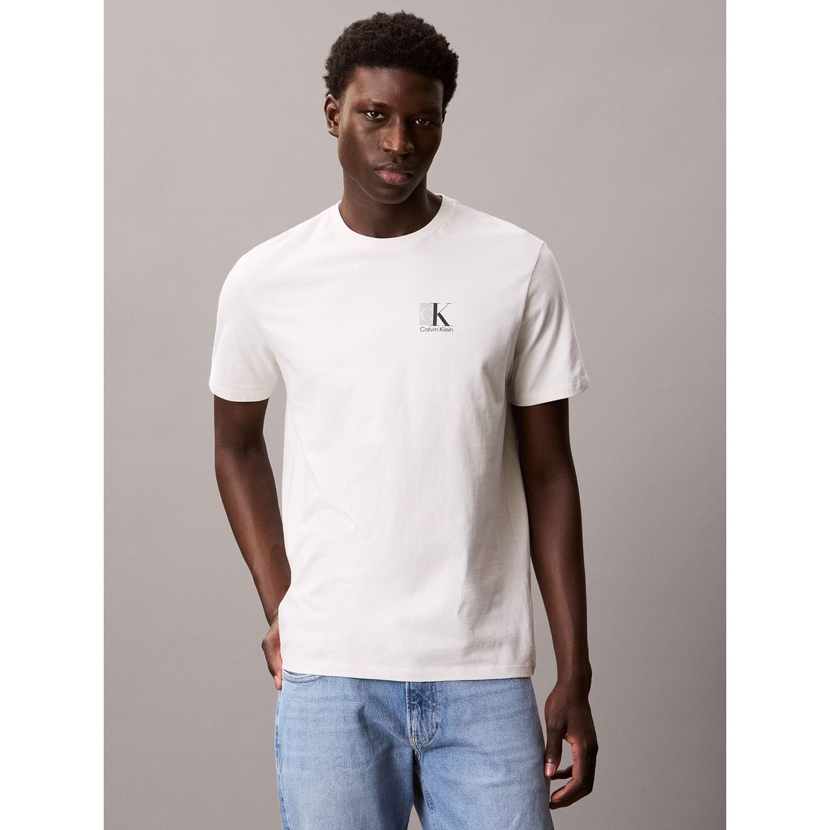 CALVIN KLEIN - Camiseta beige sport con monograma Calvin Klein