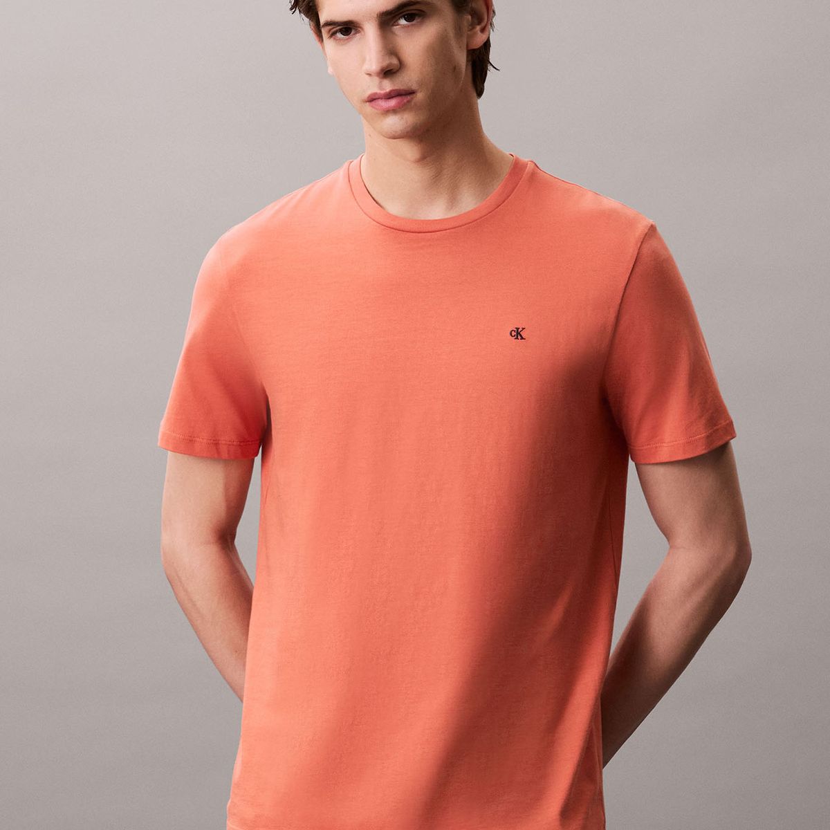 CALVIN KLEIN - Camiseta roja de algodón con monograma bordado Calvin Klein