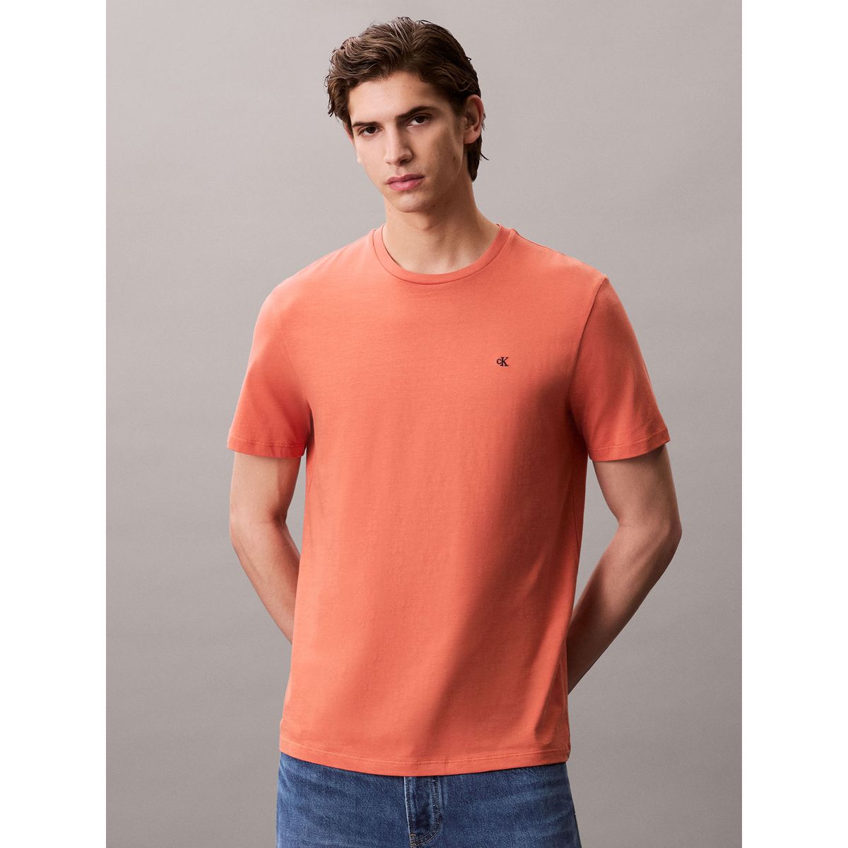 CALVIN KLEIN - Camiseta roja de algodón con monograma bordado Calvin Klein