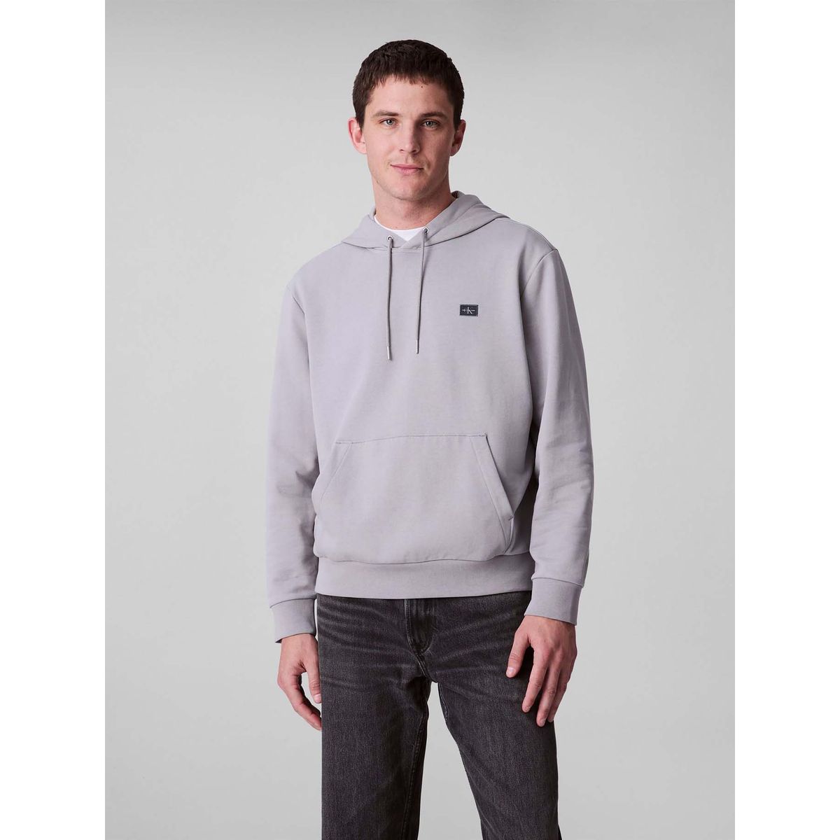 CALVIN KLEIN - Buzo gris de felpa con logotipo bordado Calvin Klein