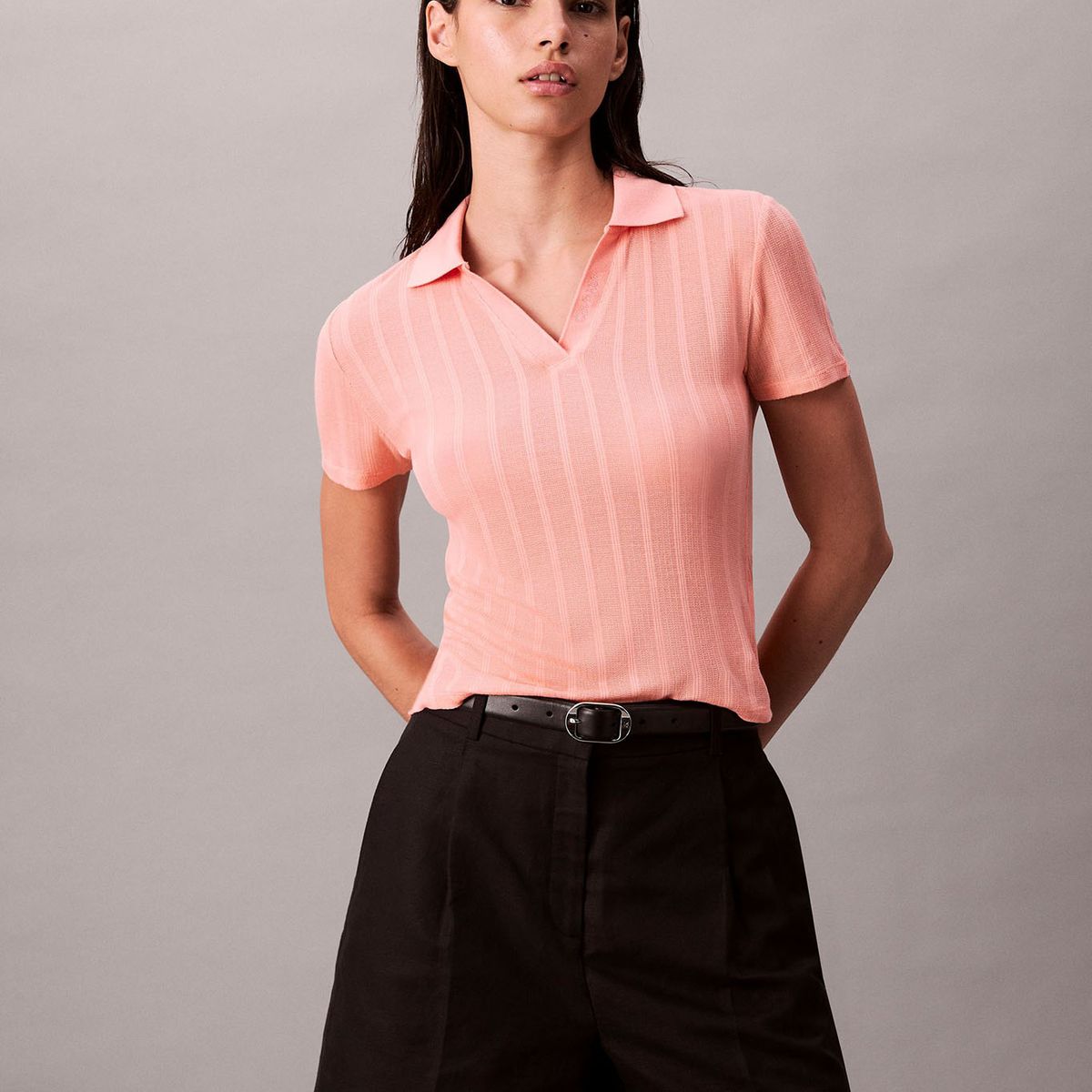 CALVIN KLEIN - Polo beige de punto pointelle Calvin Klein