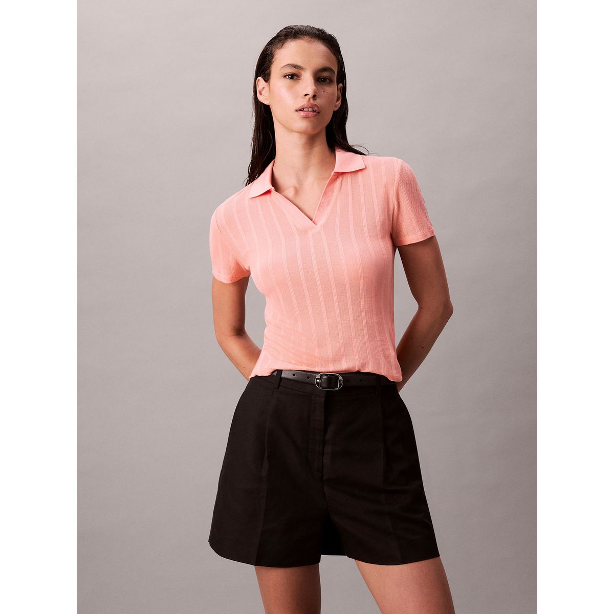 CALVIN KLEIN - Polo beige de punto pointelle Calvin Klein