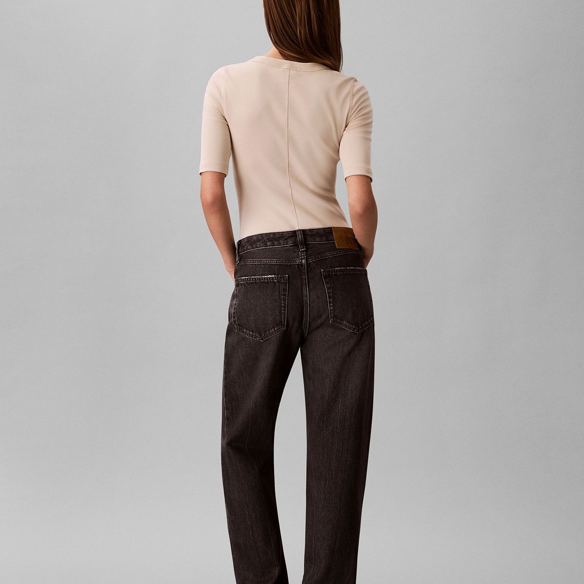 CALVIN KLEIN - Camiseta beige de algodón con logotipo Calvin Klein