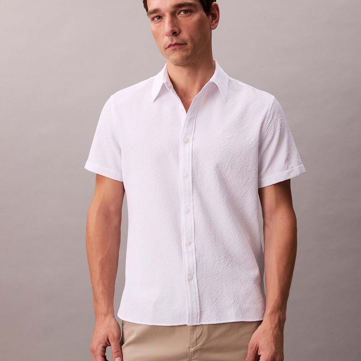 CALVIN KLEIN - Camisa blanca classic de tejido arrugado Calvin Klein