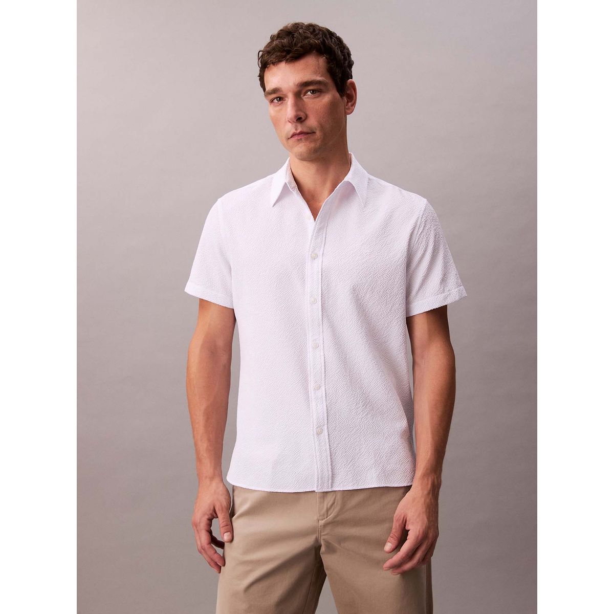 CALVIN KLEIN - Camisa blanca classic de tejido arrugado Calvin Klein