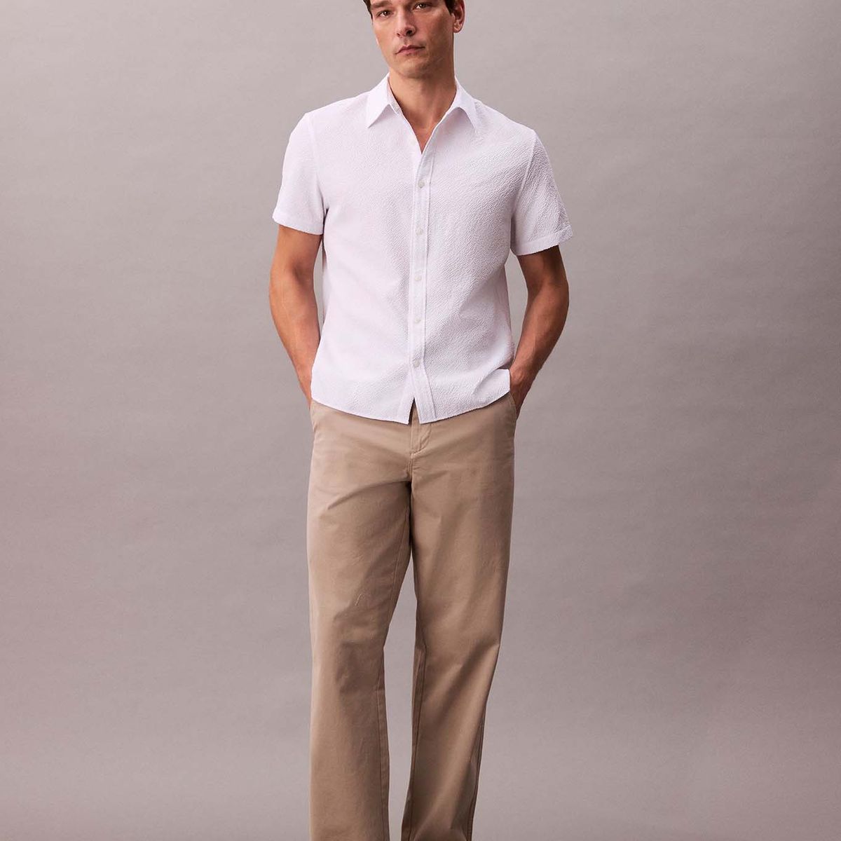 CALVIN KLEIN - Camisa blanca classic de tejido arrugado Calvin Klein