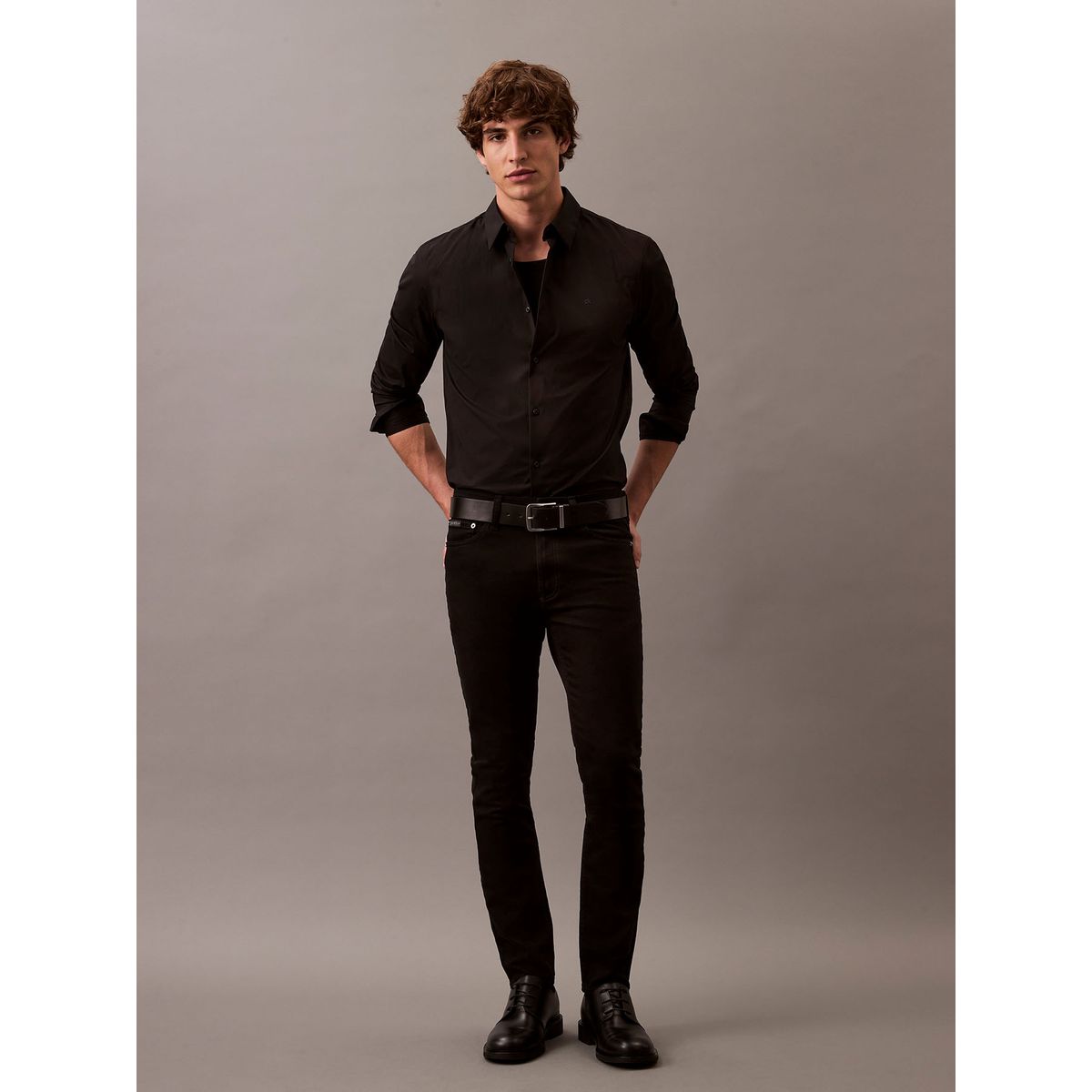 CALVIN KLEIN - Camisa negra slim fit elástica de manga larga Calvin Klein