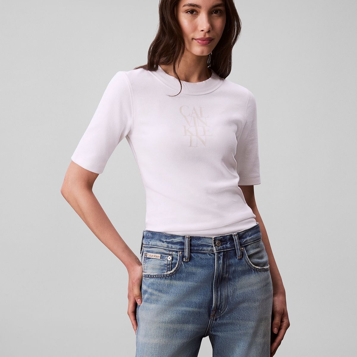 CALVIN KLEIN - Camiseta blanca de algodón con logotipo Calvin Klein