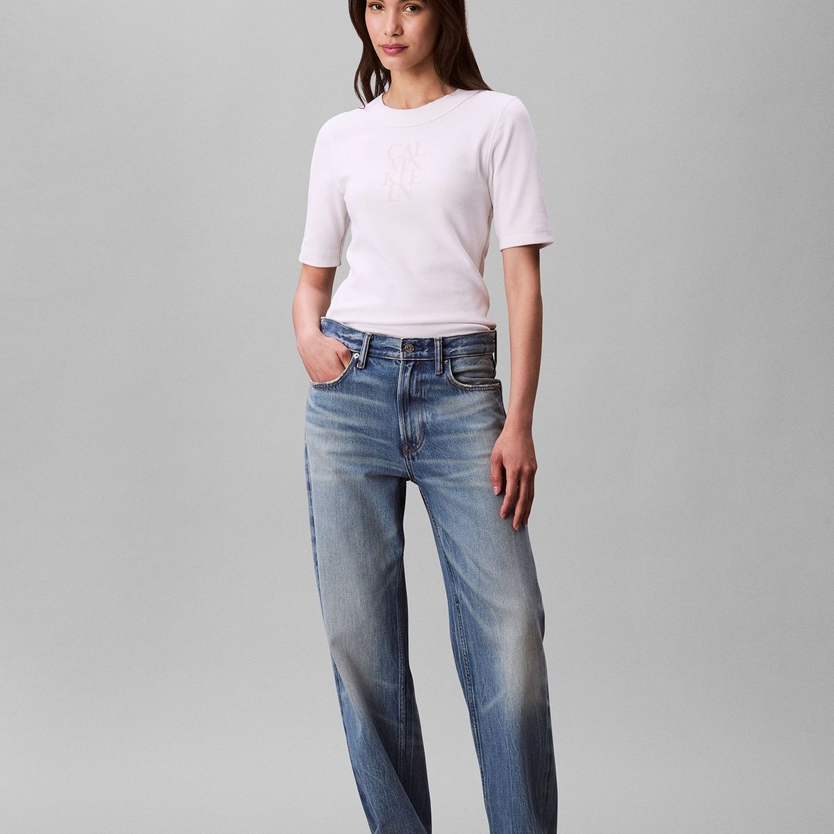 CALVIN KLEIN - Camiseta blanca de algodón con logotipo Calvin Klein