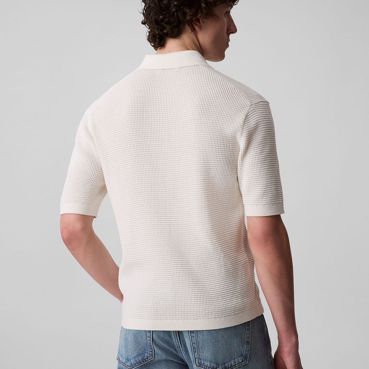 CALVIN KLEIN - Polo blanco de algodón con efecto waffle Calvin Klein