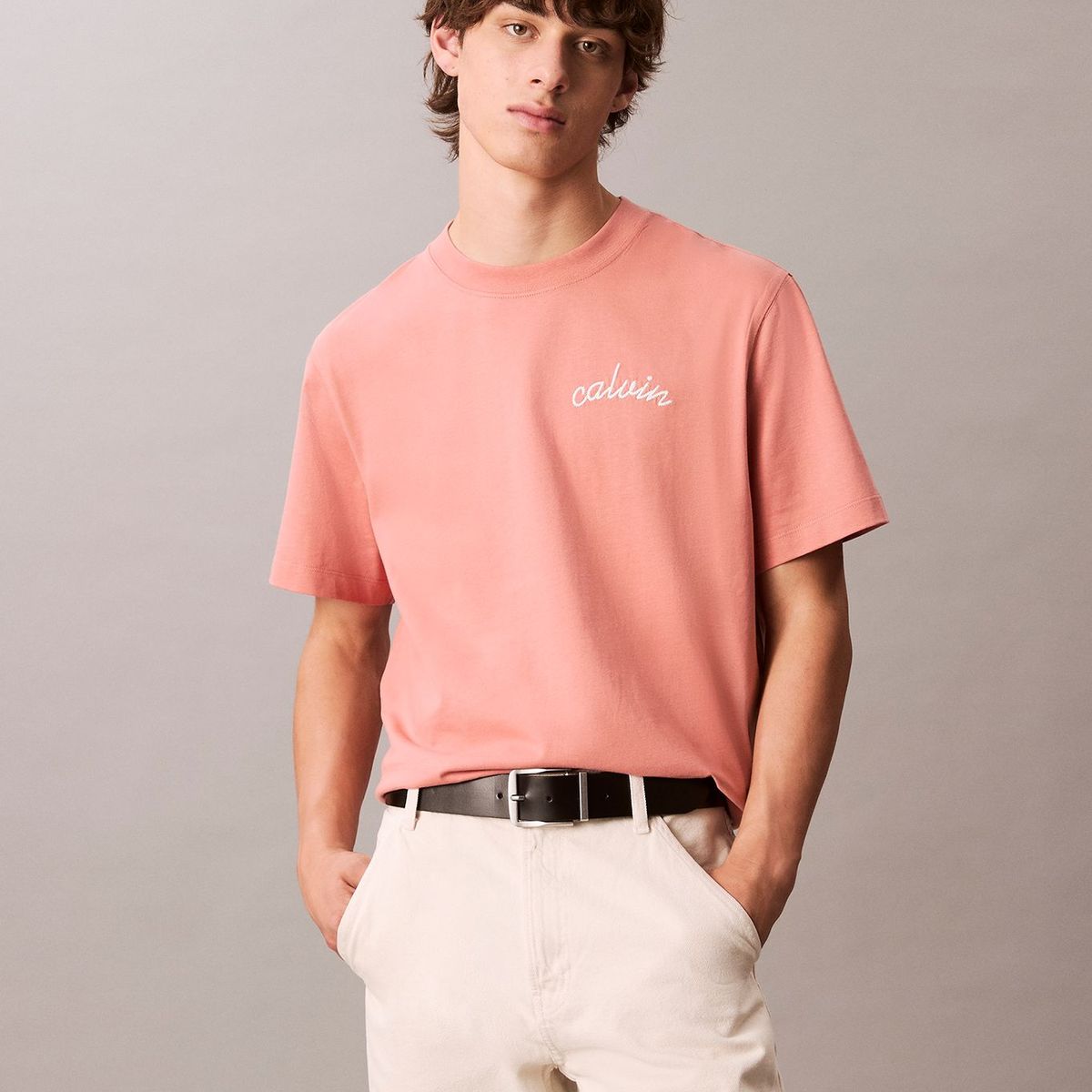 CALVIN KLEIN - Camiseta rosada con logo bordado Calvin Klein