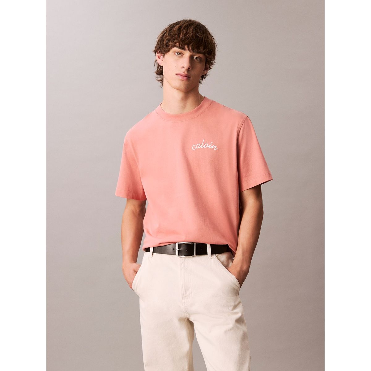 CALVIN KLEIN - Camiseta rosada con logo bordado Calvin Klein