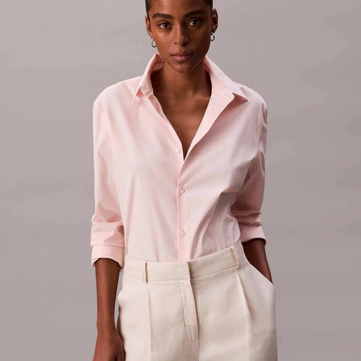 CALVIN KLEIN - Camisa rosa slim fit elástica de manga larga Calvin Klein