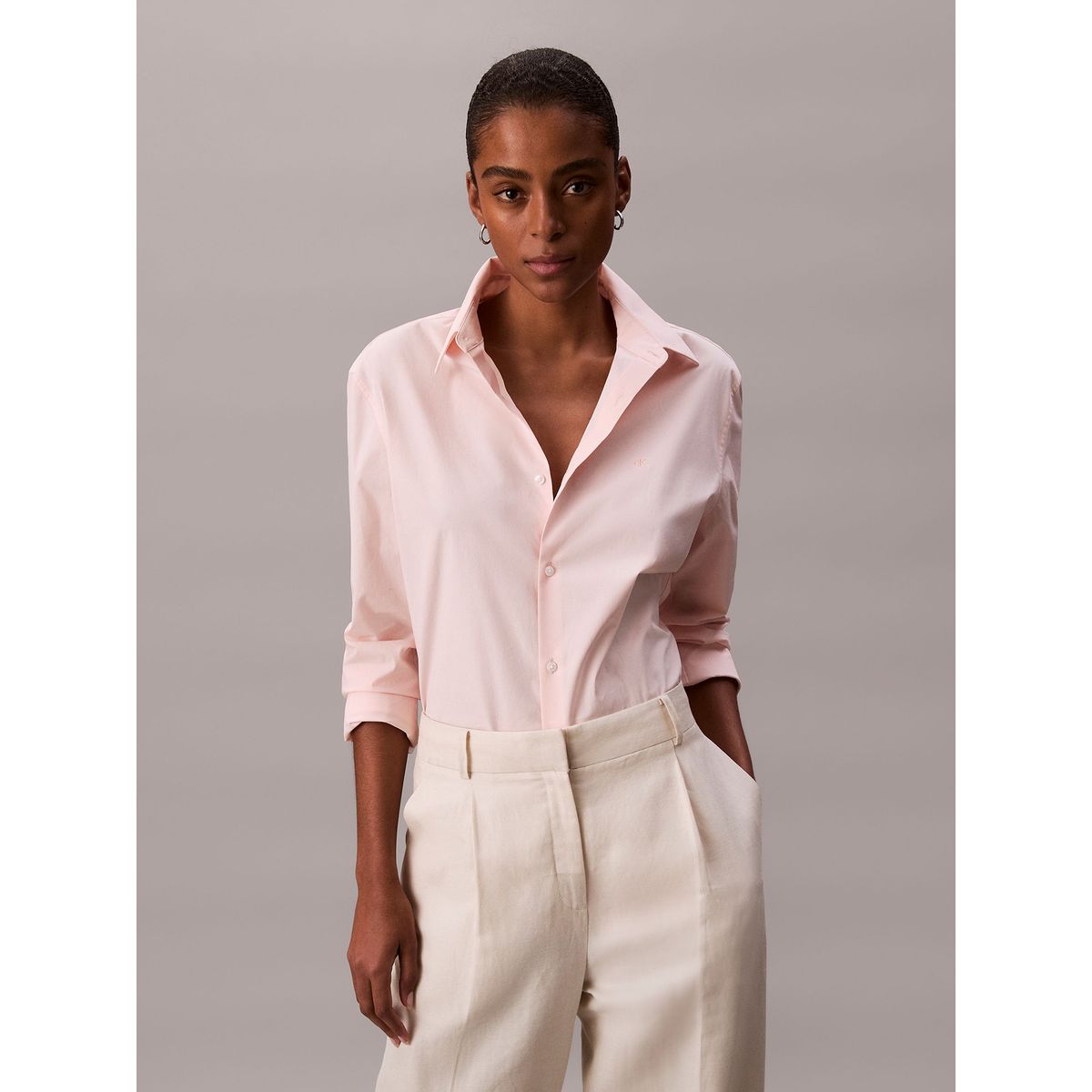CALVIN KLEIN - Camisa rosa slim fit elástica de manga larga Calvin Klein