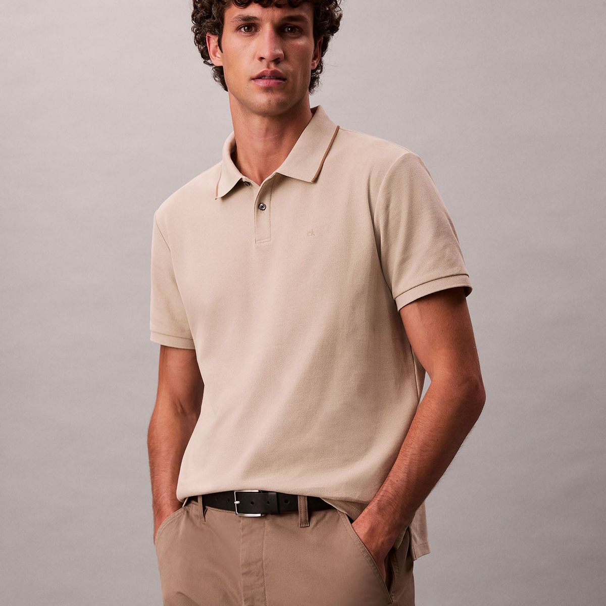 CALVIN KLEIN - Polo blanco de manga corta en tejido piqué Calvin Klein