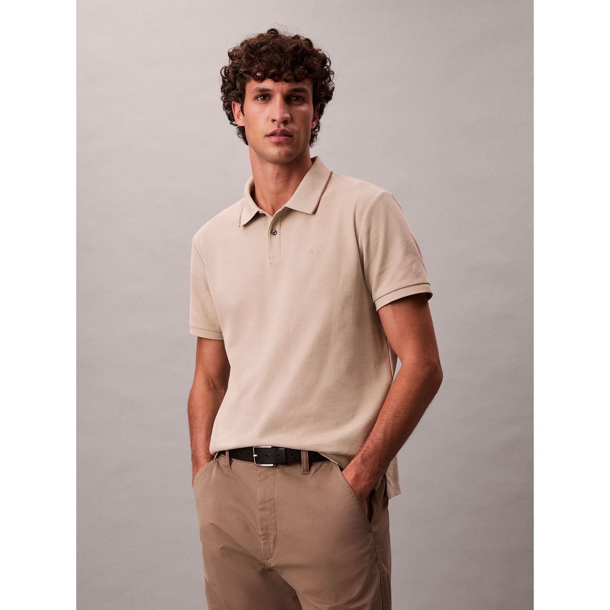 CALVIN KLEIN - Polo blanco de manga corta en tejido piqué Calvin Klein