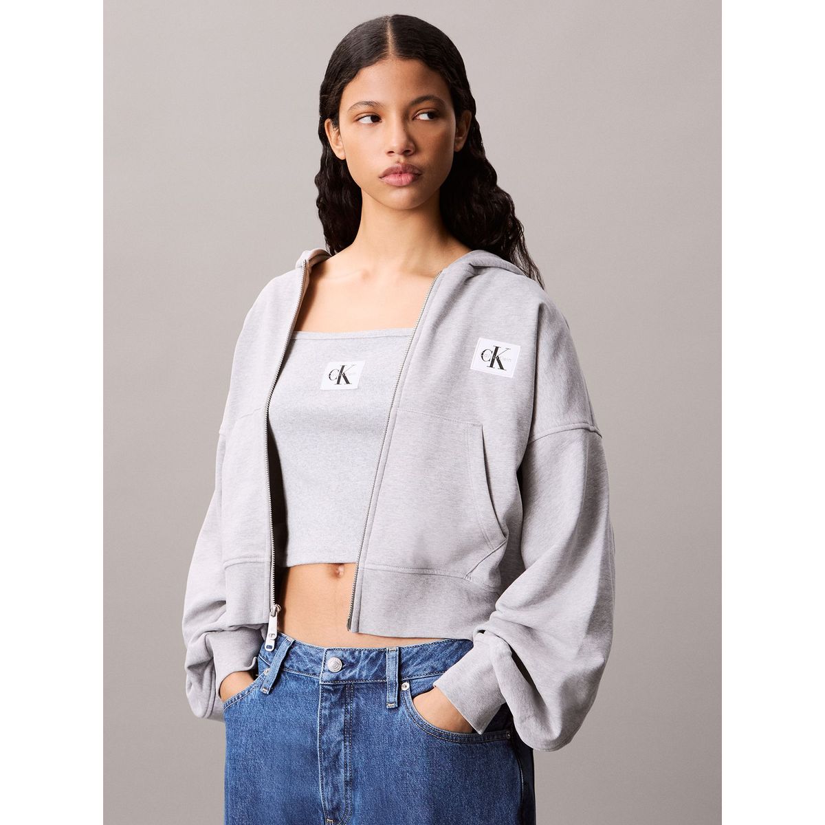 CALVIN KLEIN - Buzo gris con cremallera Calvin Klein