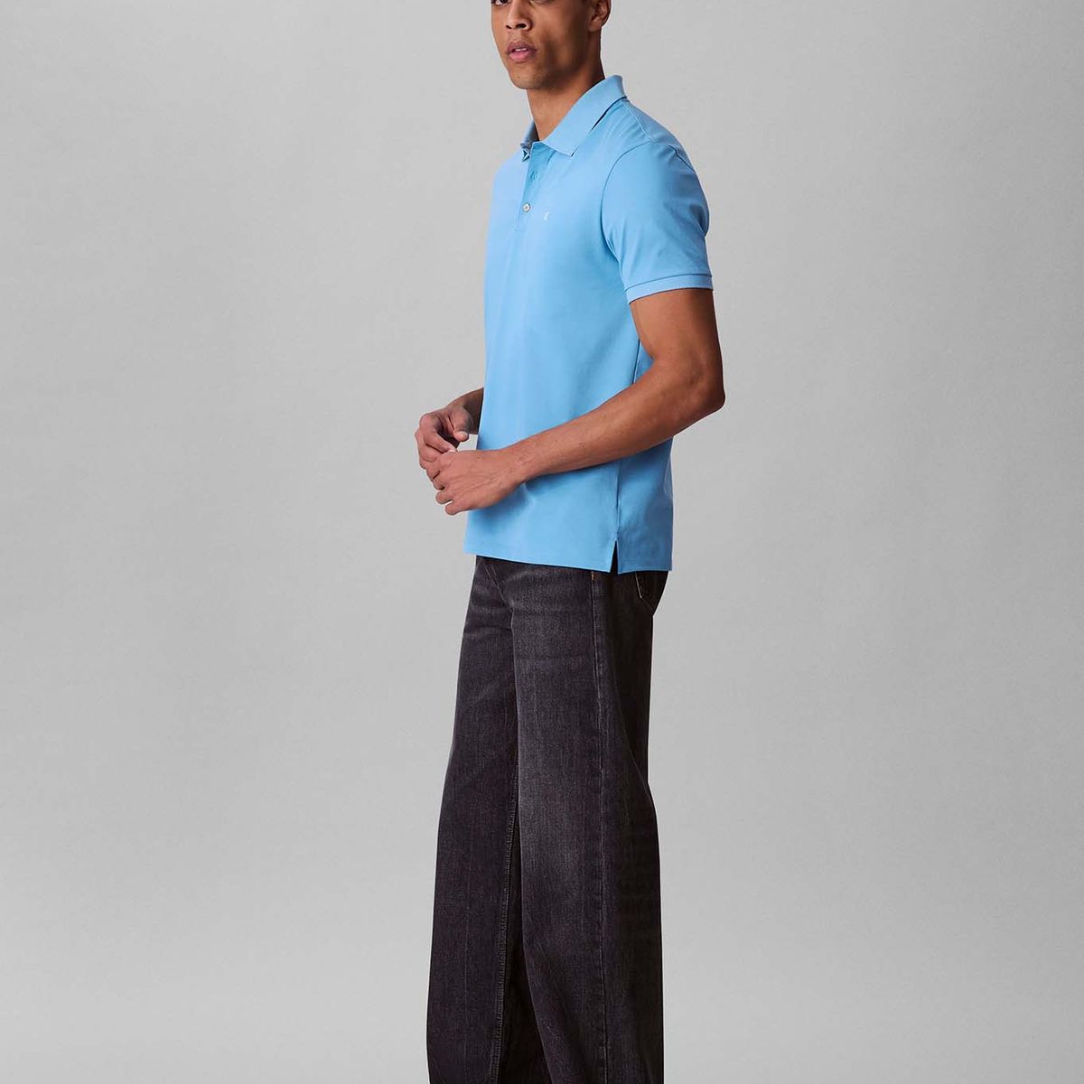 CALVIN KLEIN - Polo celeste con monograma bordado Calvin Klein