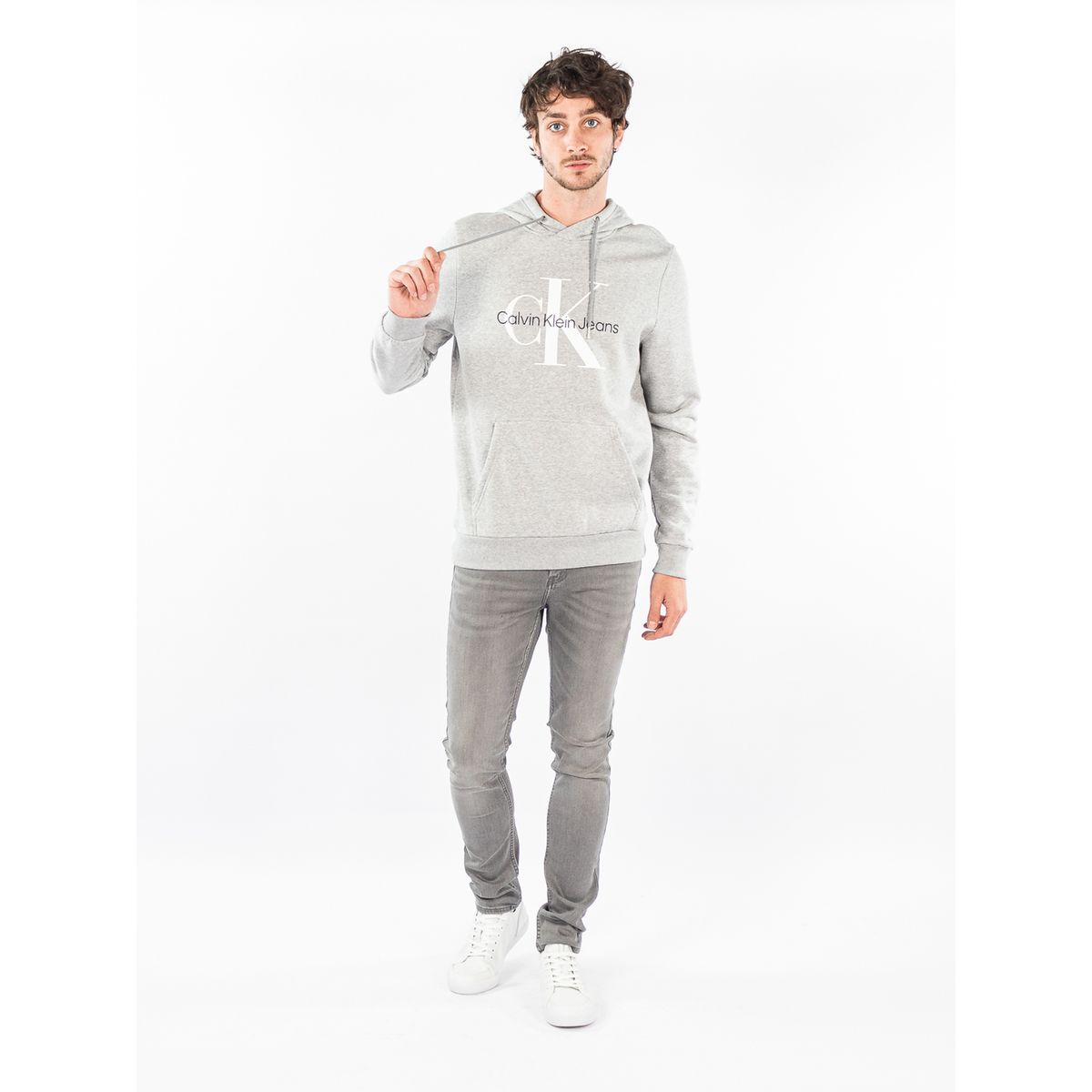 CALVIN KLEIN - Suéter gris con gorro y logo Calvin Klein