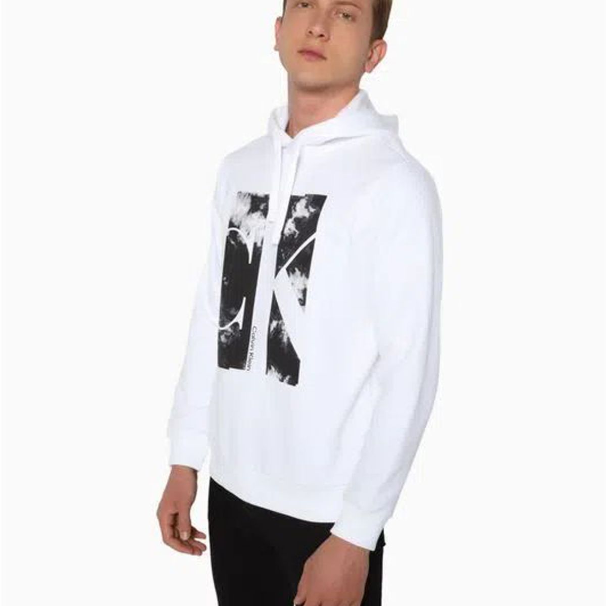 CALVIN KLEIN - Buzo blanco con capota y estampado de monograma Calvin Klein