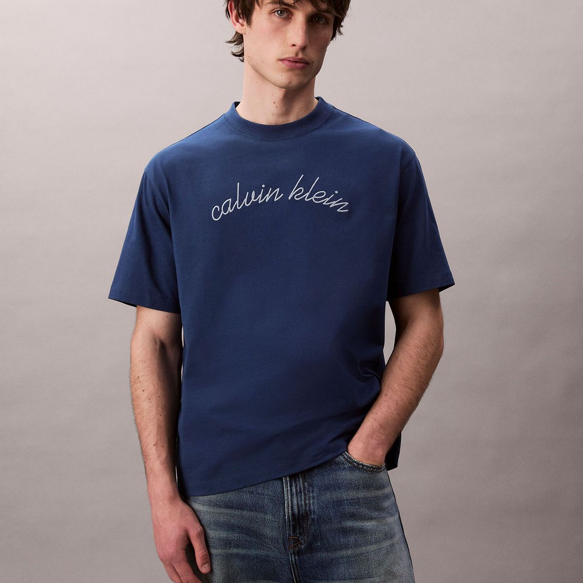 CALVIN KLEIN - Camiseta azul con logo bordado Calvin Klein