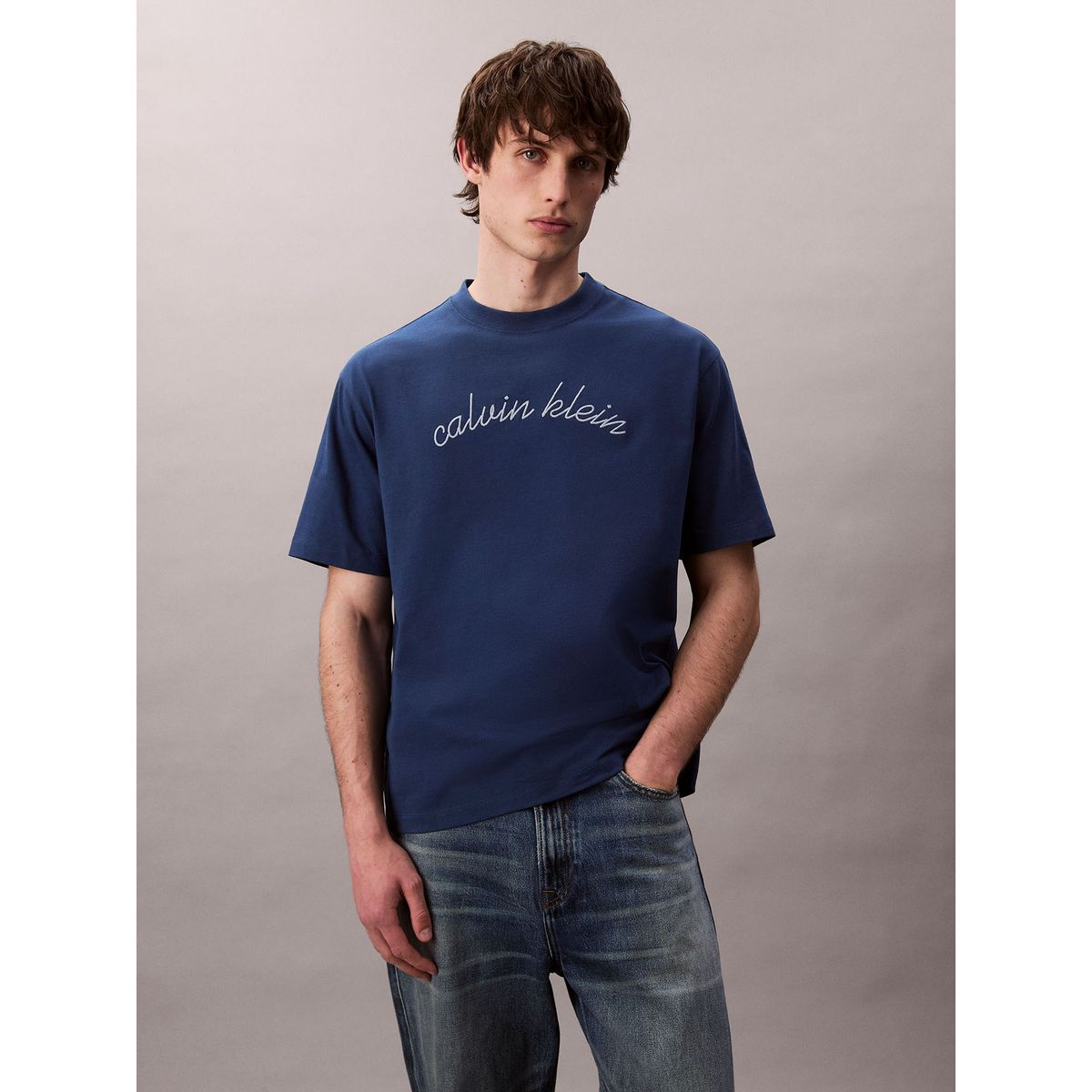 CALVIN KLEIN - Camiseta azul con logo bordado Calvin Klein