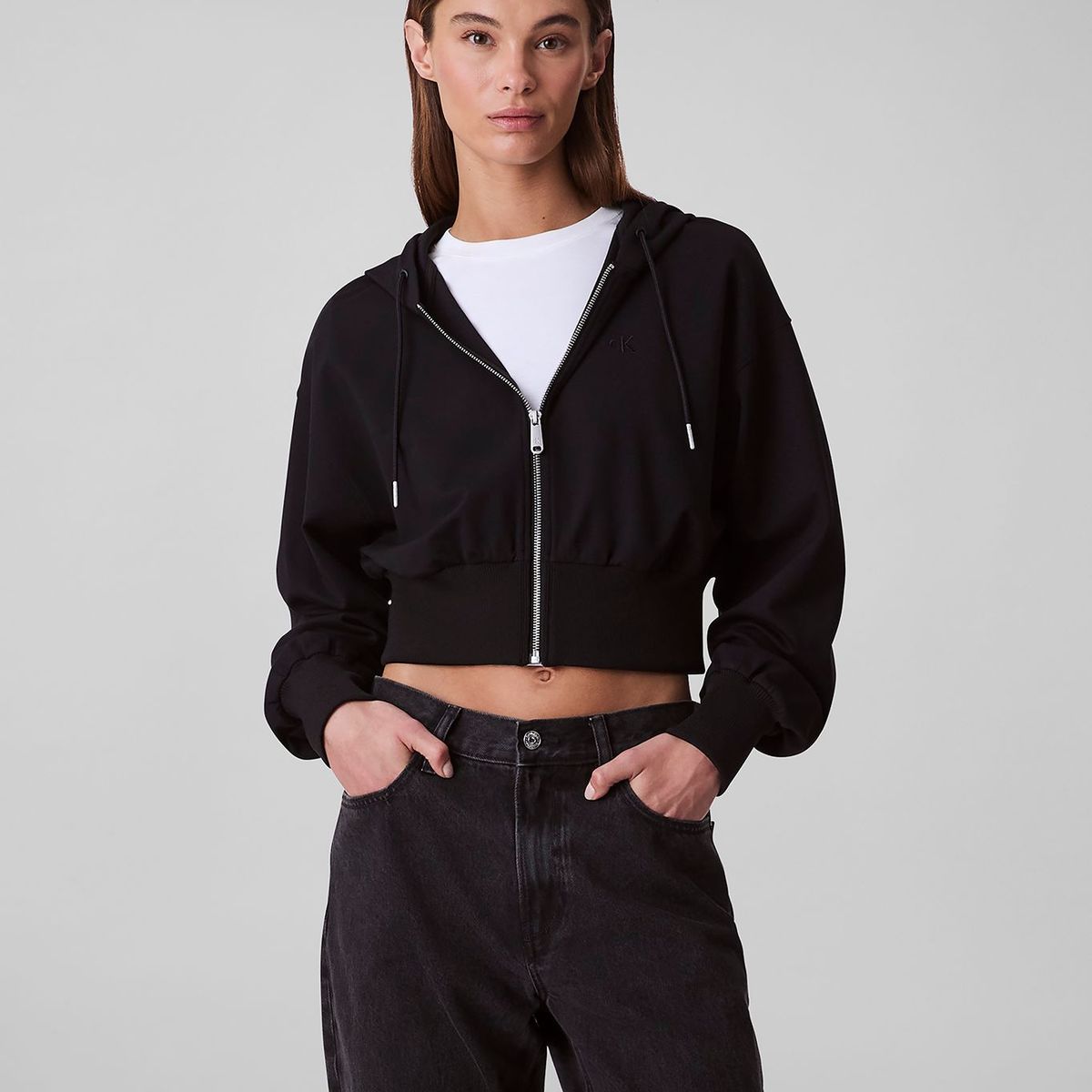 CALVIN KLEIN - Buzo negro cropped de punto milano Calvin Klein