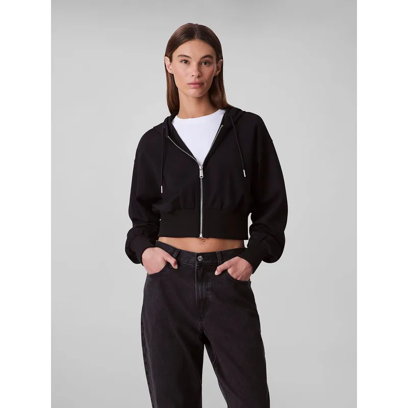 CALVIN KLEIN - Buzo negro cropped de punto milano Calvin Klein