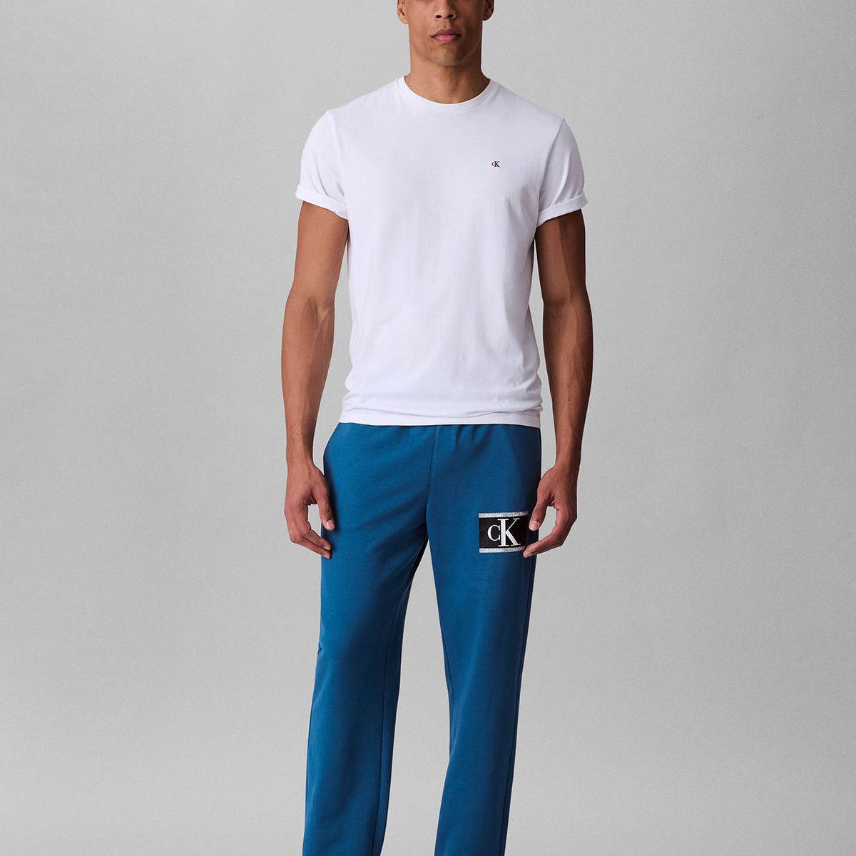 CALVIN KLEIN - Pantalón azul de felpa con logotipo Calvin Klein