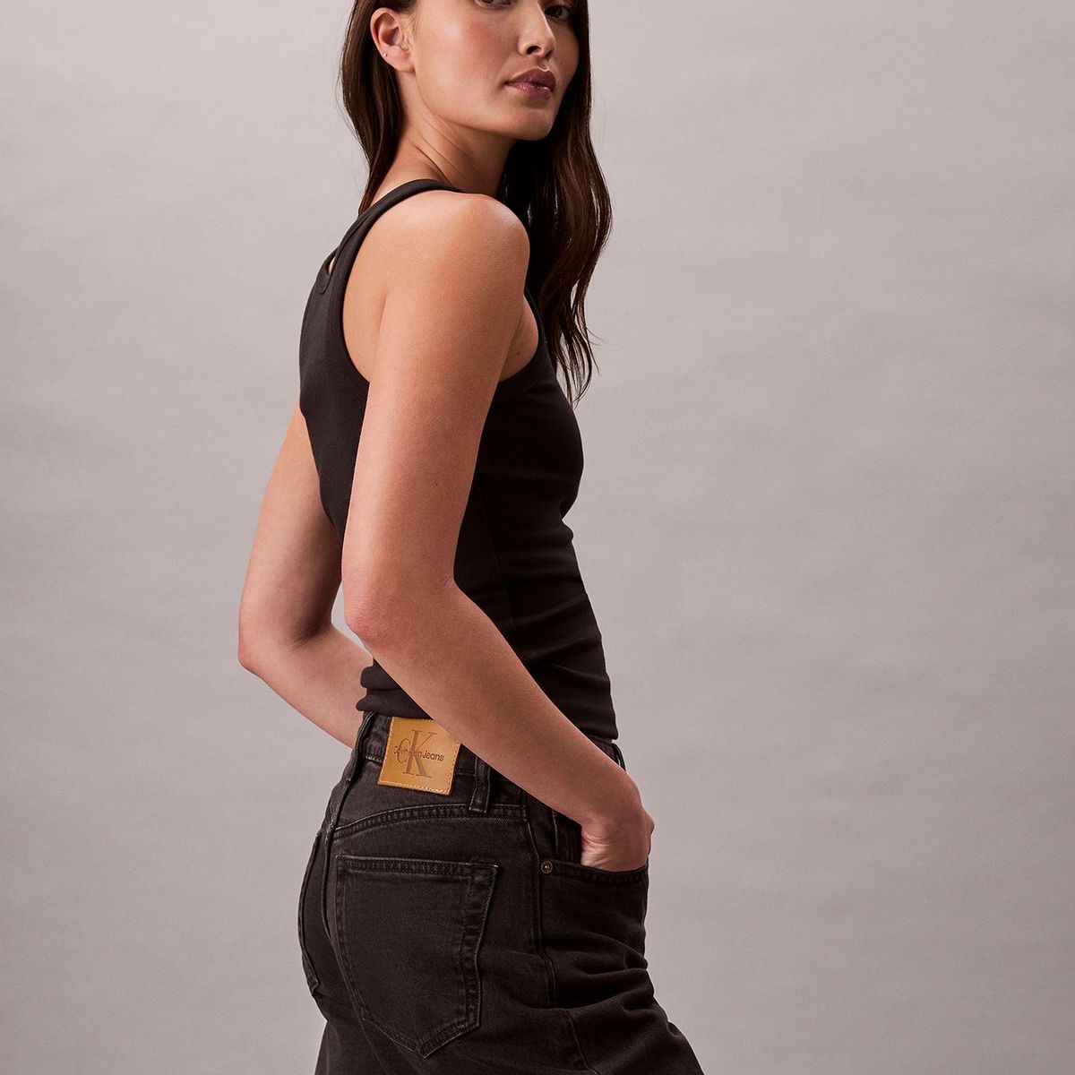 CALVIN KLEIN - Jeans negro rectos de talle alto - Essentials Calvin Klein