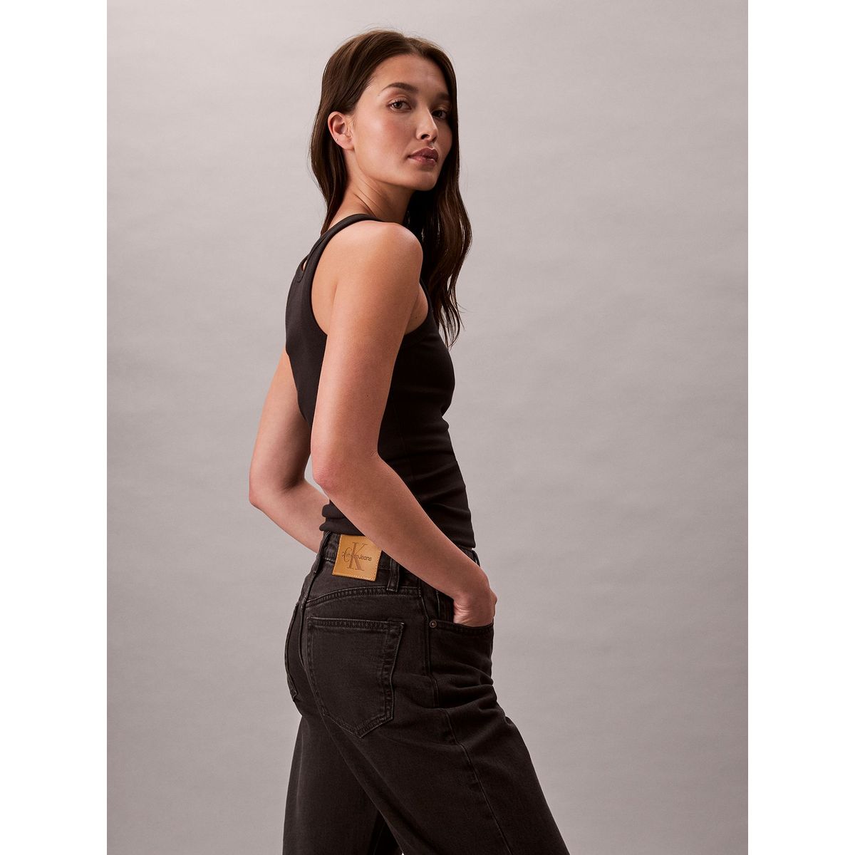 CALVIN KLEIN - Jeans negro rectos de talle alto - Essentials Calvin Klein