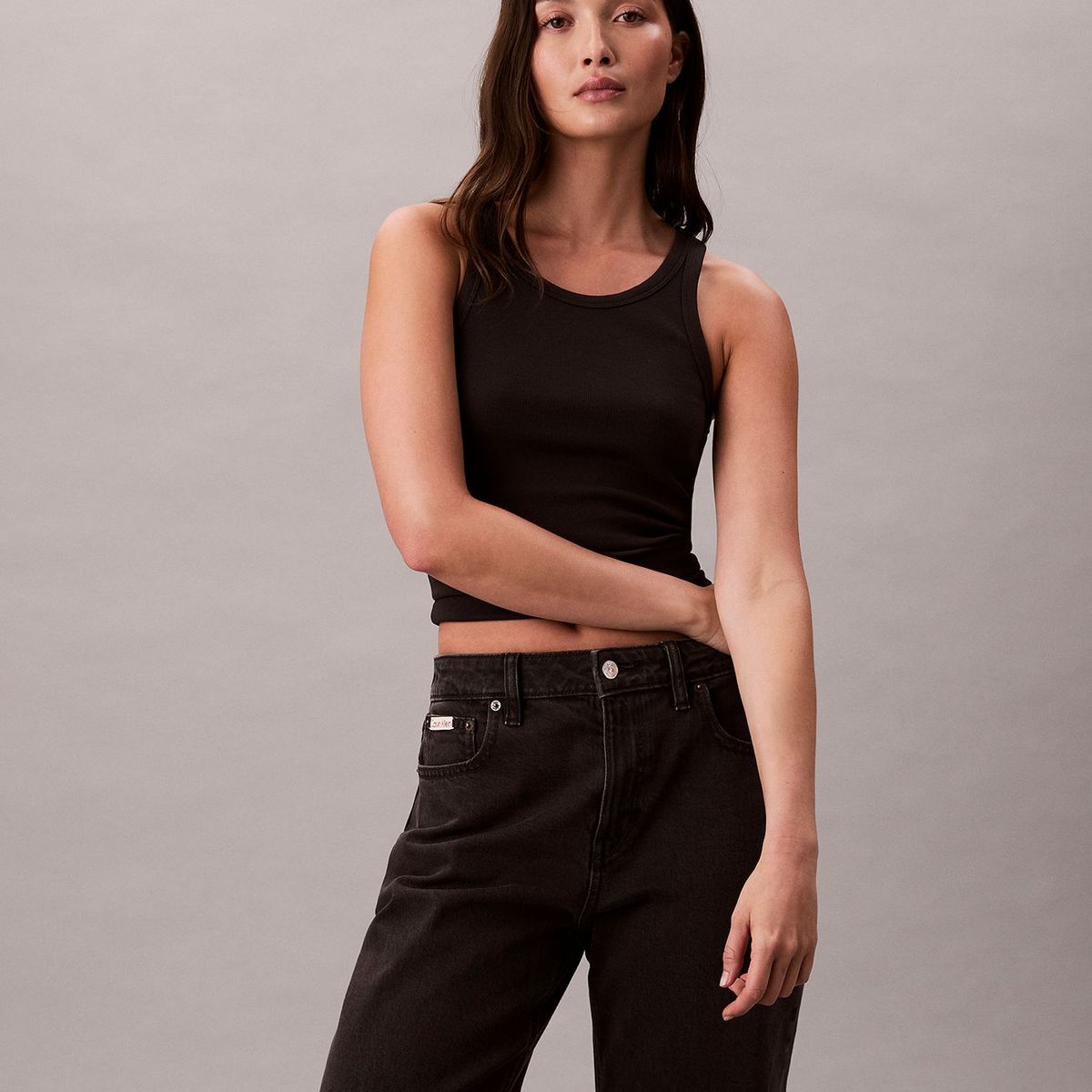 CALVIN KLEIN - Jeans negro rectos de talle alto - Essentials Calvin Klein