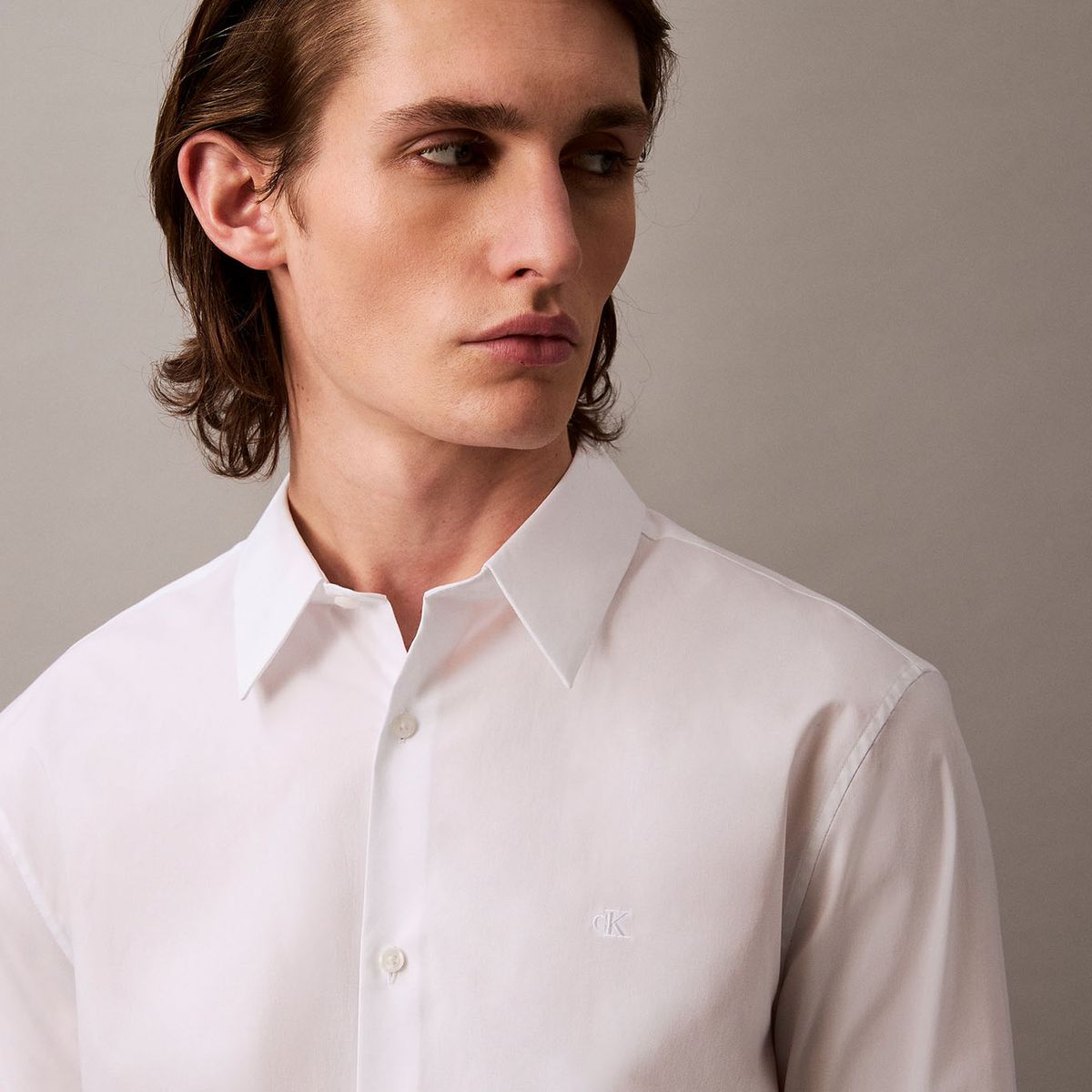 CALVIN KLEIN - Camisa blanca slim fit elástica de manga larga Calvin Klein