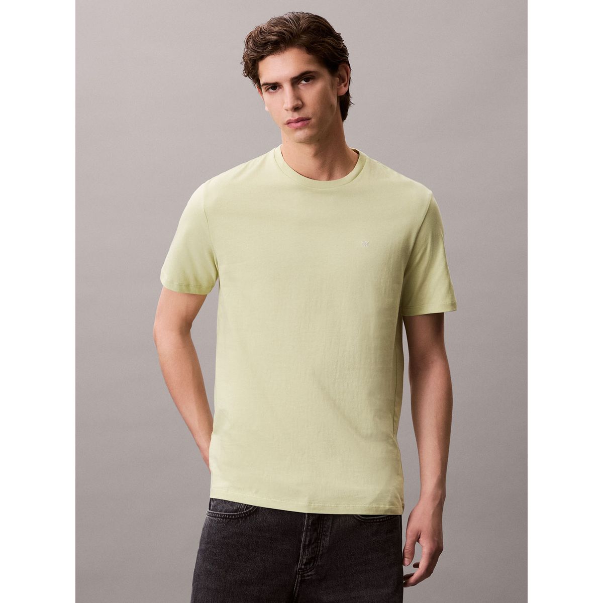 CALVIN KLEIN - Camiseta verde de algodón con monograma bordado Calvin Klein