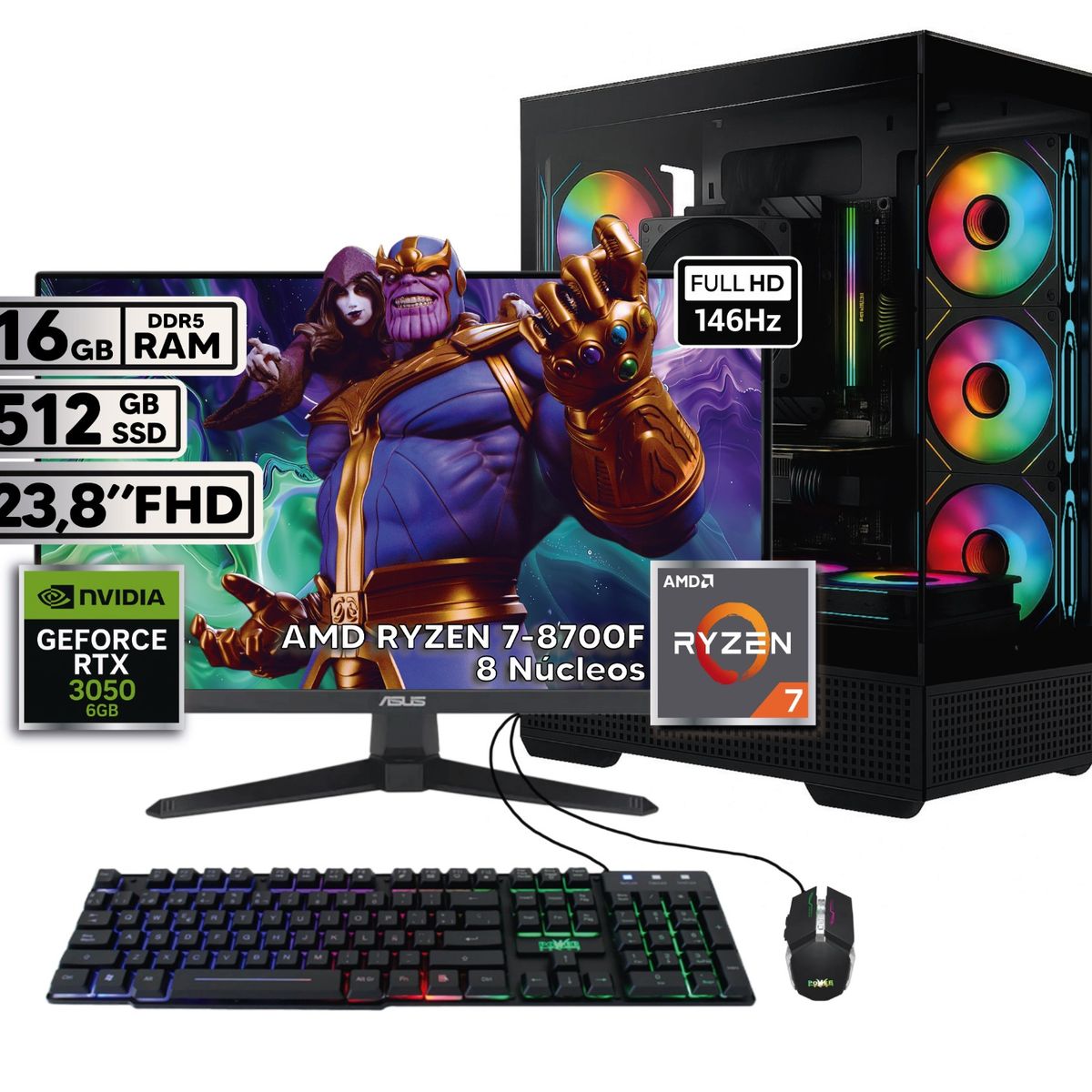 POWER GROUP - PC GAMER RYZEN 7 RTX 3050 6GB 16GB RAM SSD 1TB + MONITOR 24” TUF