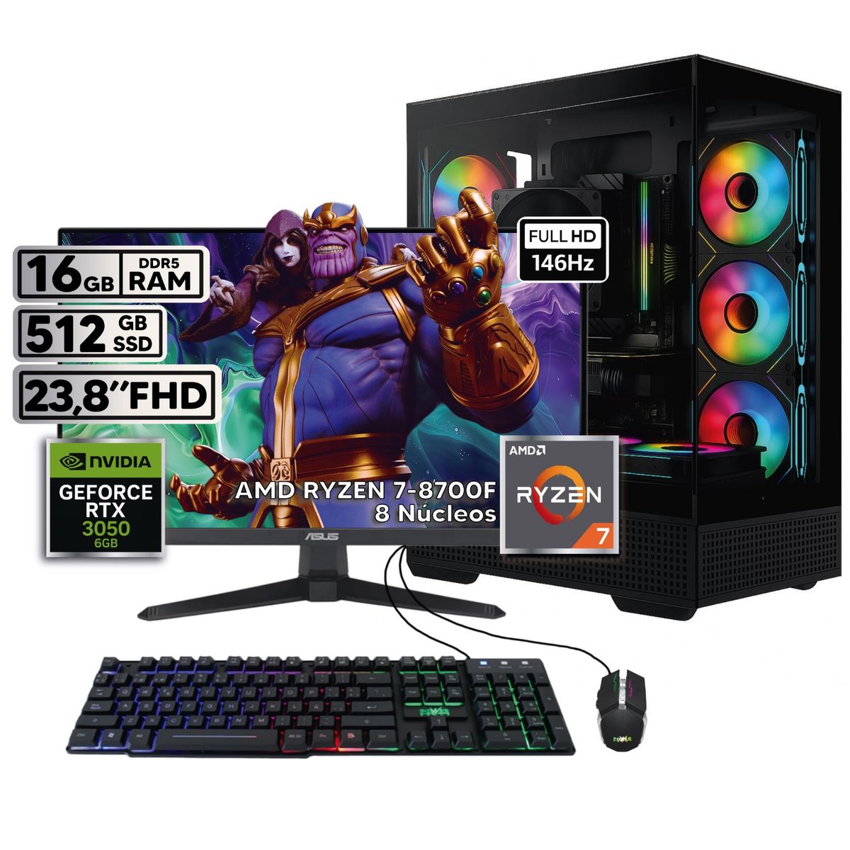 POWER GROUP - PC GAMER RYZEN 7 RTX 3050 6GB 16GB RAM SSD 1TB + MONITOR 24” TUF