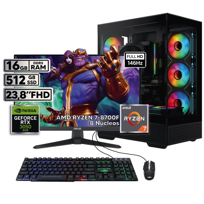 POWER GROUP - PC Gamer Ryzen 7 - RTX 3050 6GB - 16GB RAM - SSD 1TB + Monitor 24” TUF