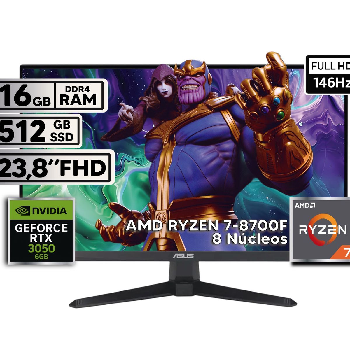 POWER GROUP - PC GAMER RYZEN 7 RTX 3050 6GB 16GB RAM SSD 1TB + MONITOR 24” TUF