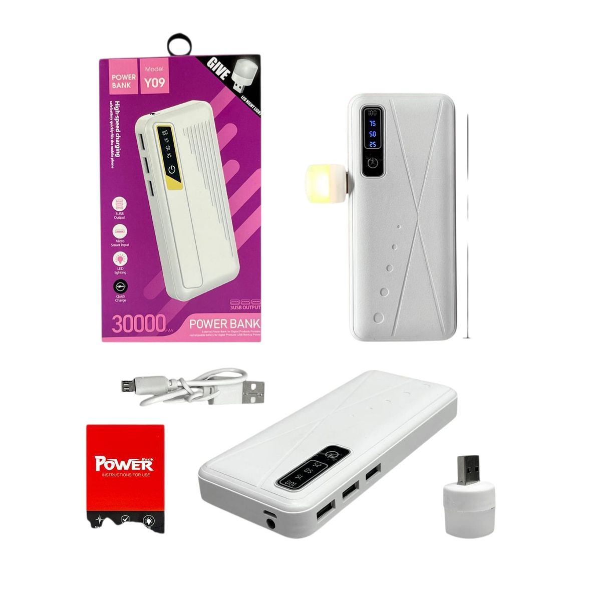 GENERICO - Power Bank 30.000mAH 3 Puertos USB