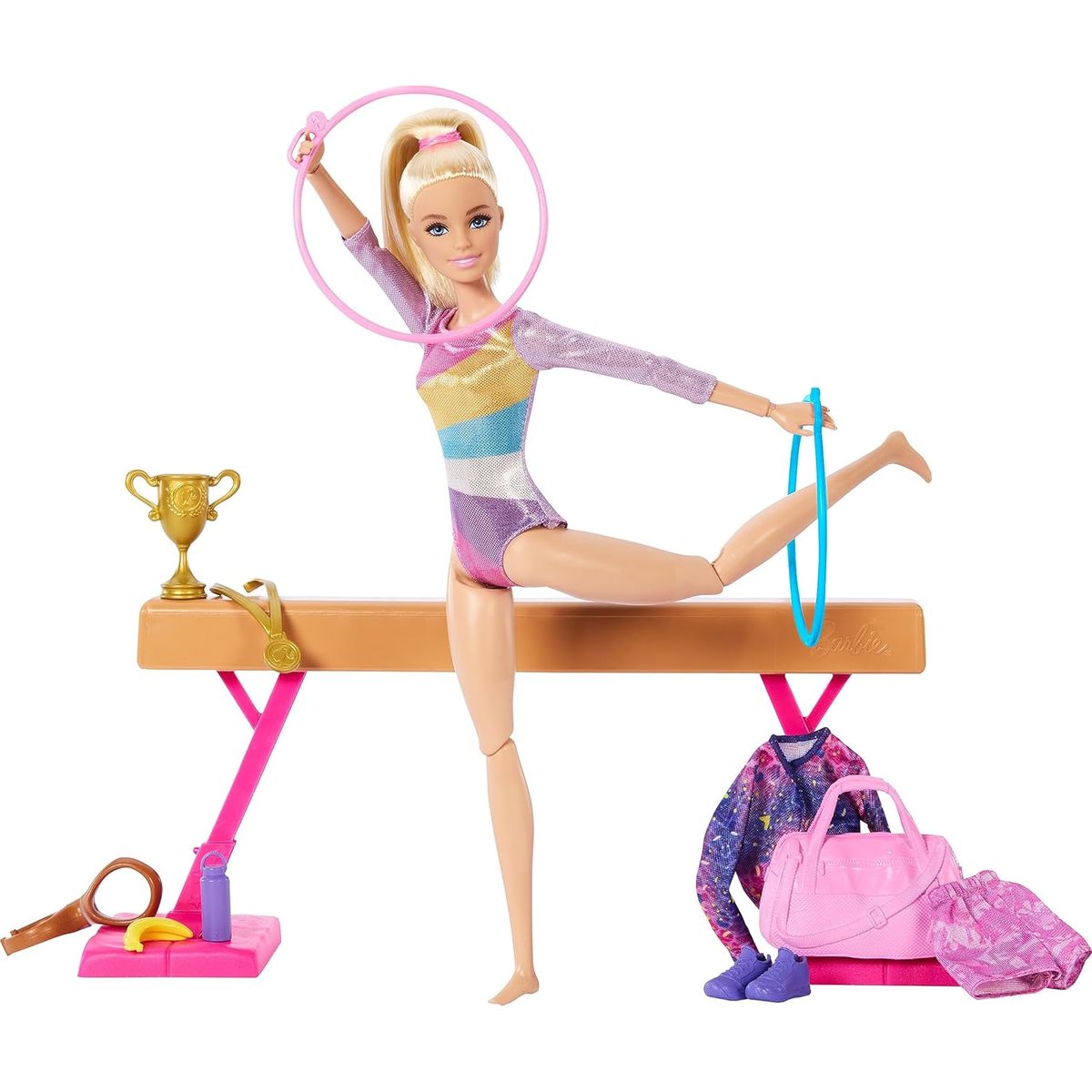 BARBIE - Muñeca Gimnasia Barbie y Accesorios Juego con C-Clip Balance Beam