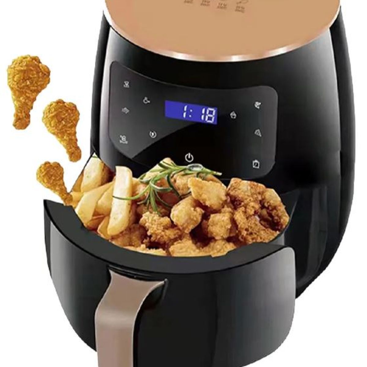 SILVER - Freidora De Aire 6 Litros 1400w Digital Táctil Sin Aceite Multifunción
