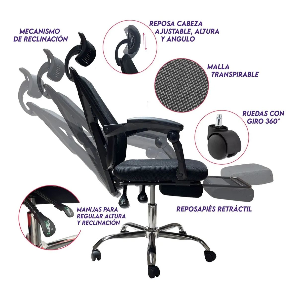 GENERICO - Silla Oficina Escritorio Cabecero Y Reposapies Refmunich
