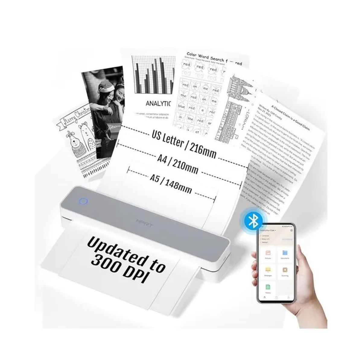 OEM - Impresora Térmica Portátil Recargable A4 Inalámbrica